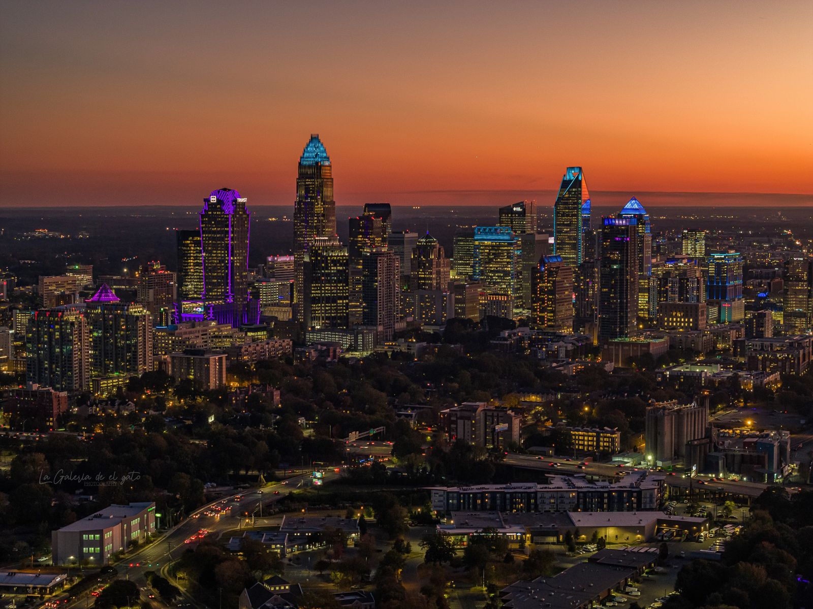 Charlotte skyline at twilight